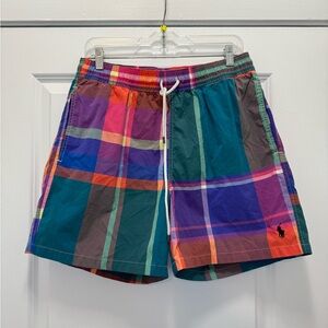 Polo Ralph Lauren Swim Trunks XL Colorful Green Pink Blue Plaid Vintage